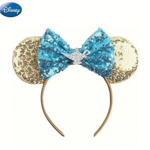 New Aladdin Gold Mickey Ears with Blue Sequin Bow & Magic‎ Lamp Centerpiece